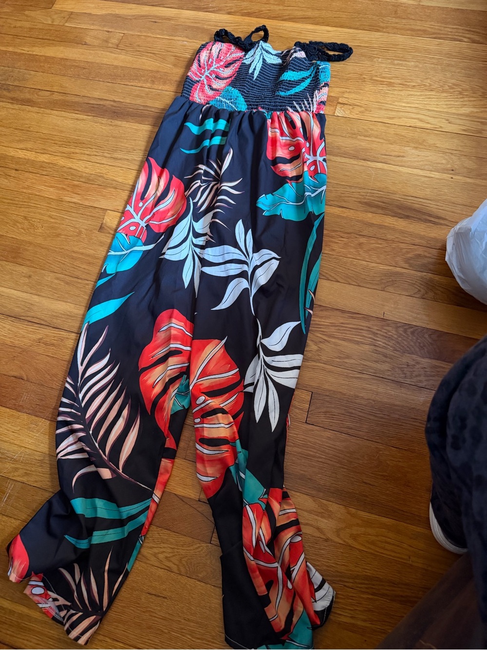 Women's Black Tropical Print Jumpsuit